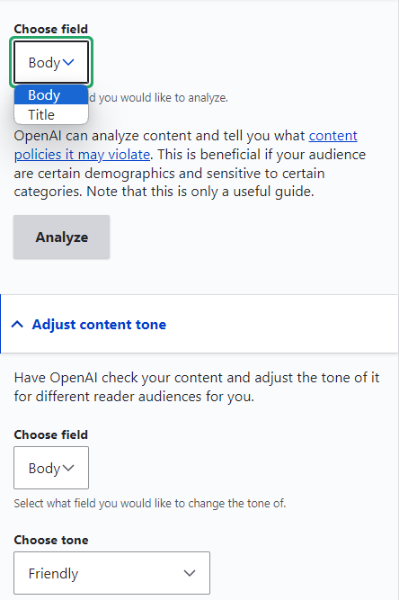 content tools options on node