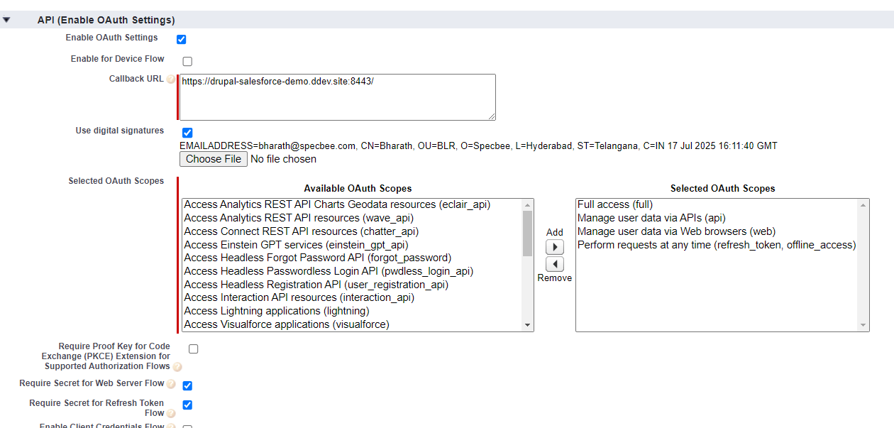 api enable oauth setting