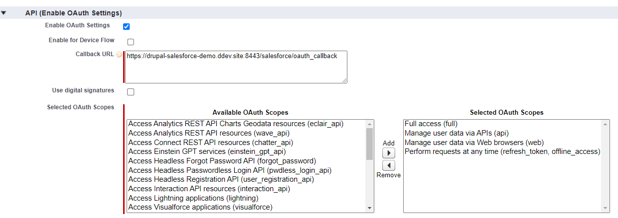 enable oauth settings