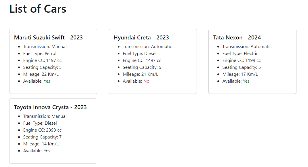 list cars