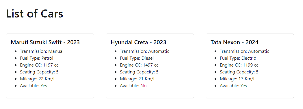list of cars