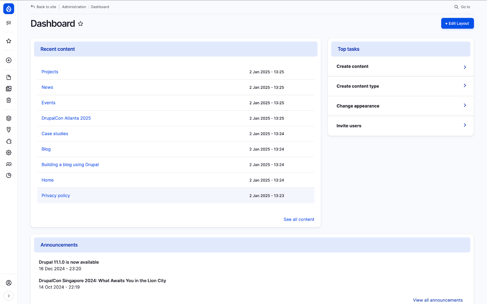 drupal cms dashboard