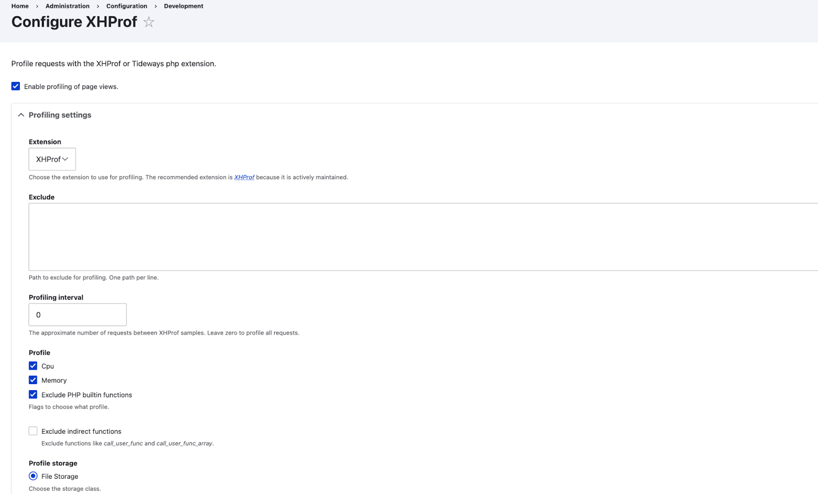 configure xhprof