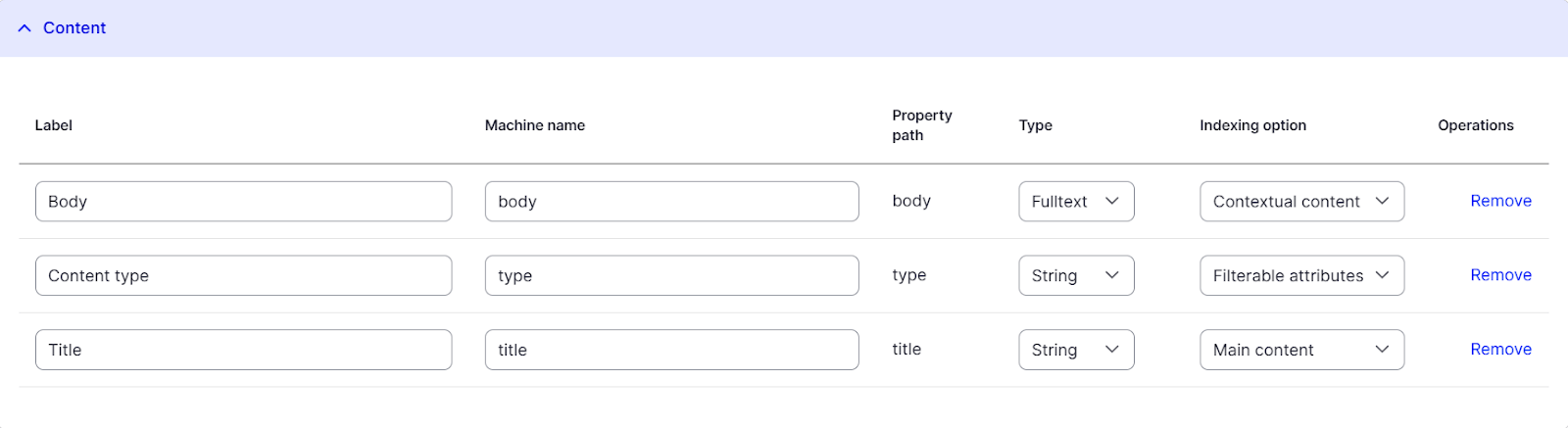 fields for indexing