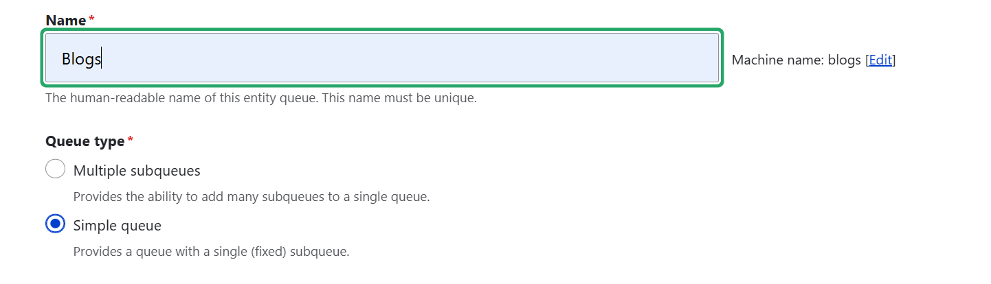 add new entity queue