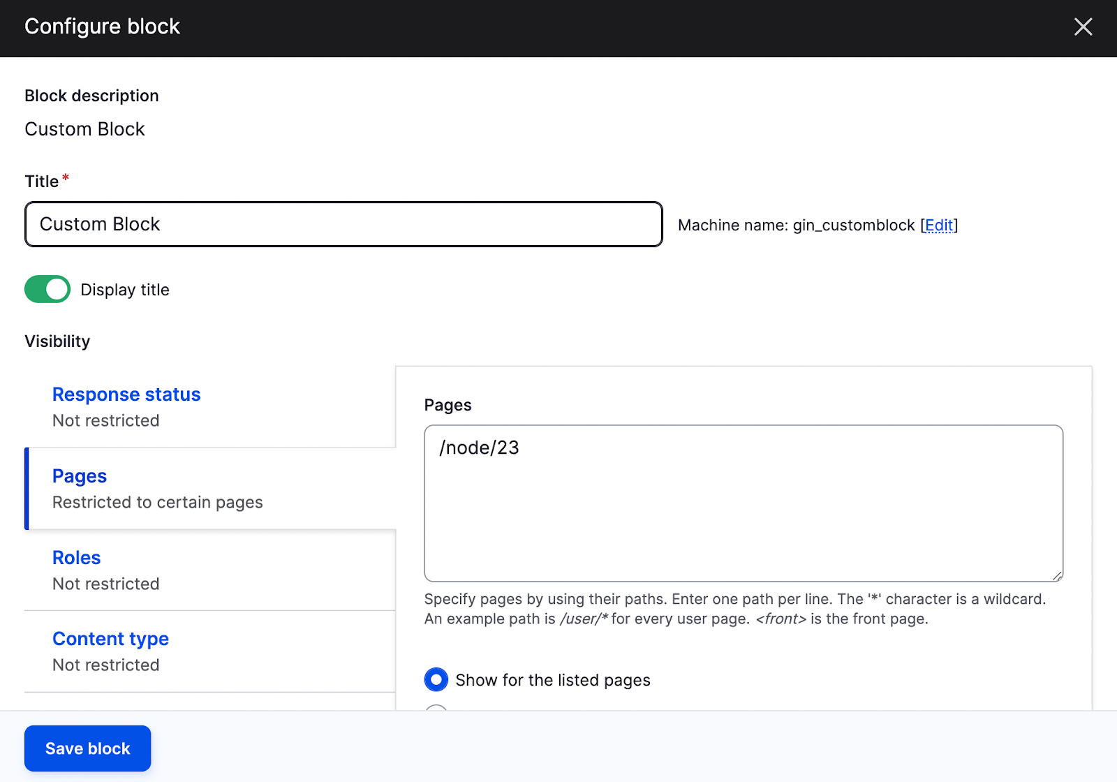 configure block