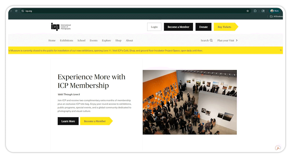 ICP home page web experience