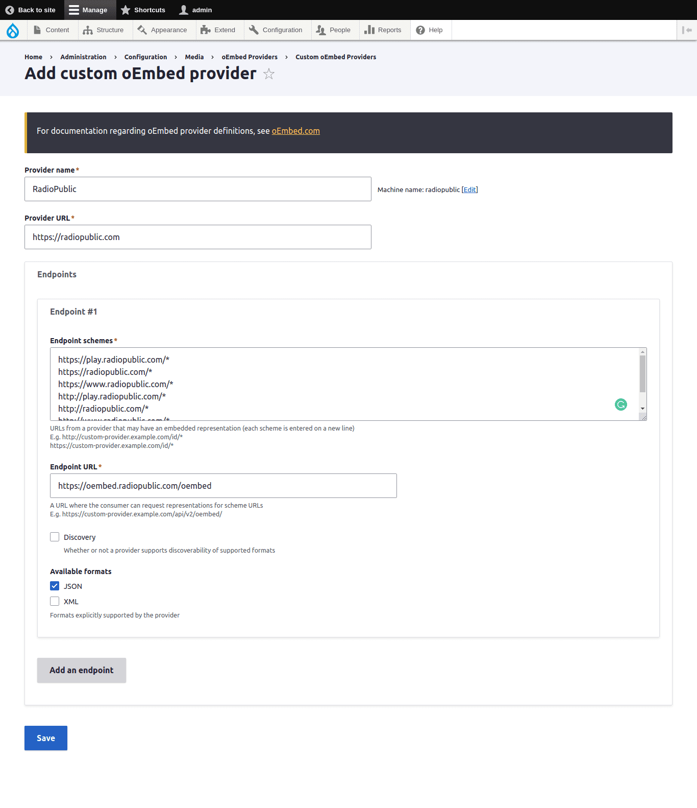 Add Custom oEmbed Provider