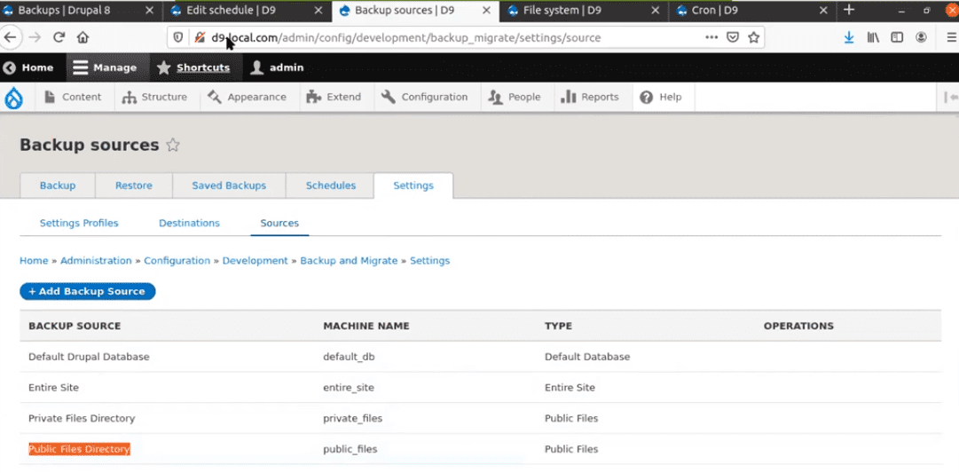 Adding Backup Source