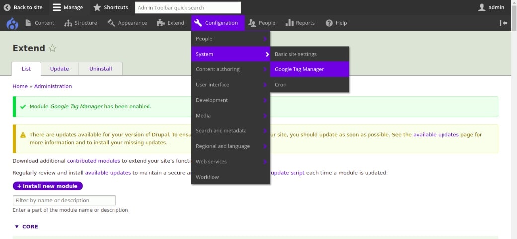 Configure the GTM module