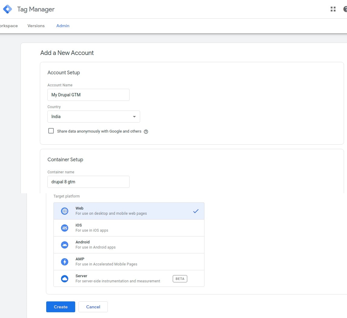 Google Tag Manager-Create n account