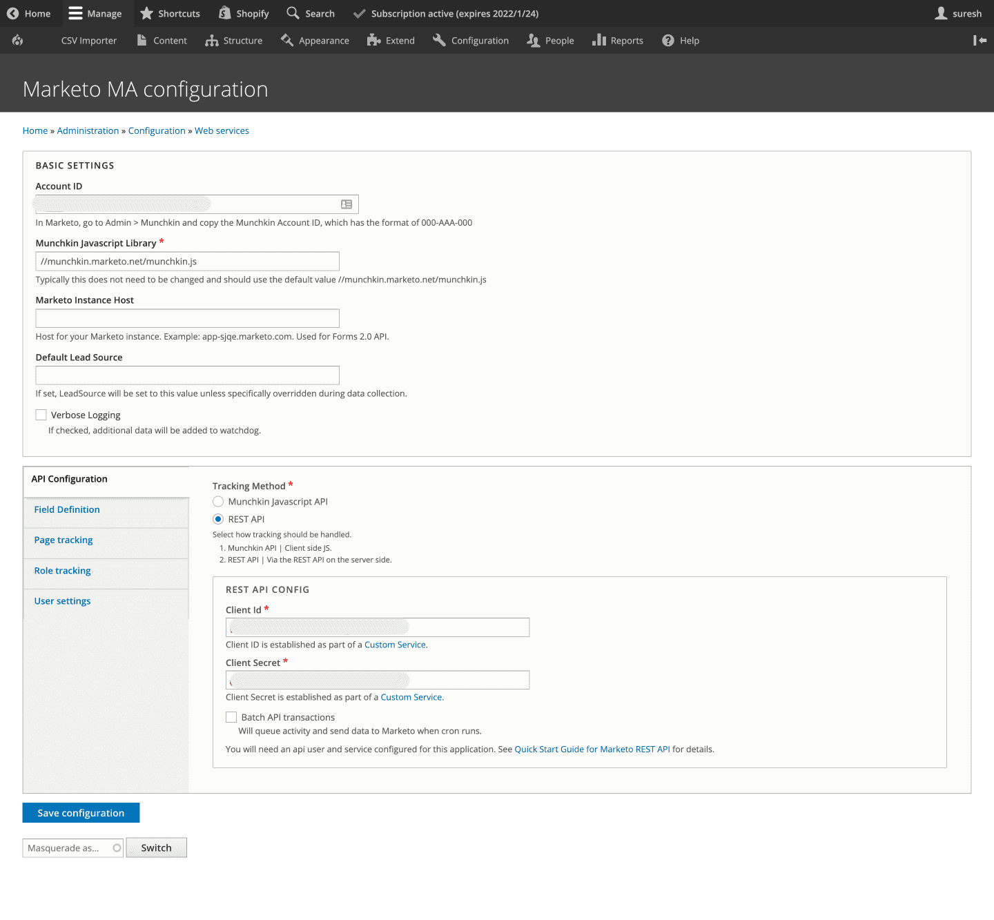 MA Configuration