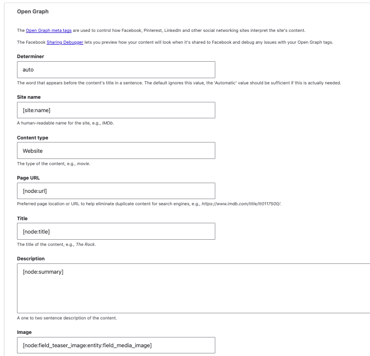 Open graph configuration for social media cards