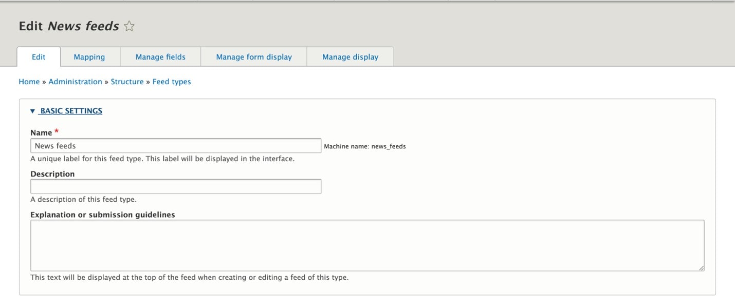 Basic setting feeds module