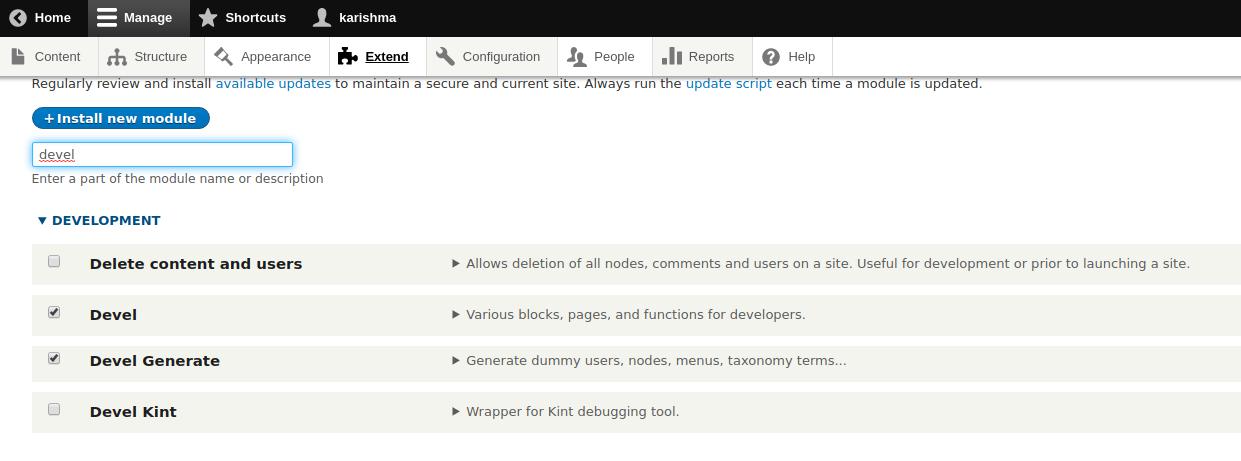 devel module in drupal 8