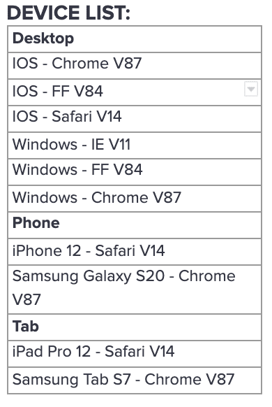 device test list