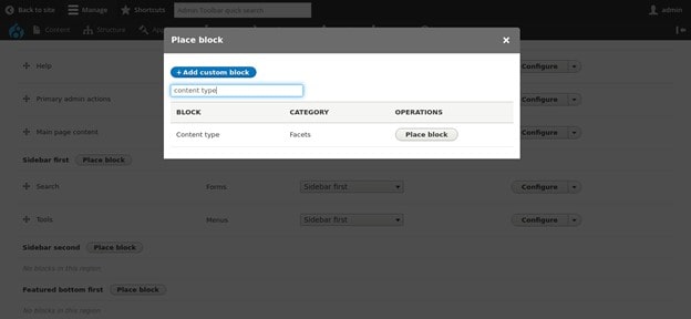 Placing the Facet blocks in the chosen page regions