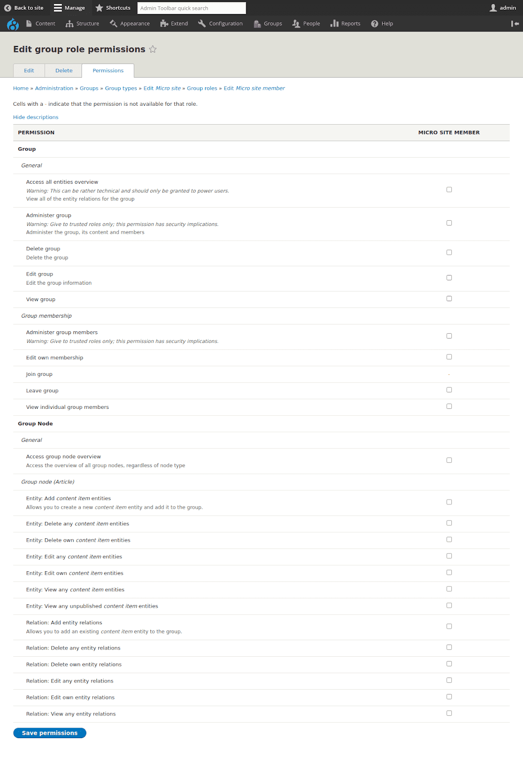 group role permissions