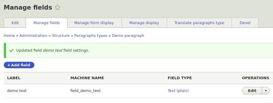 manage field in paragraphs modules