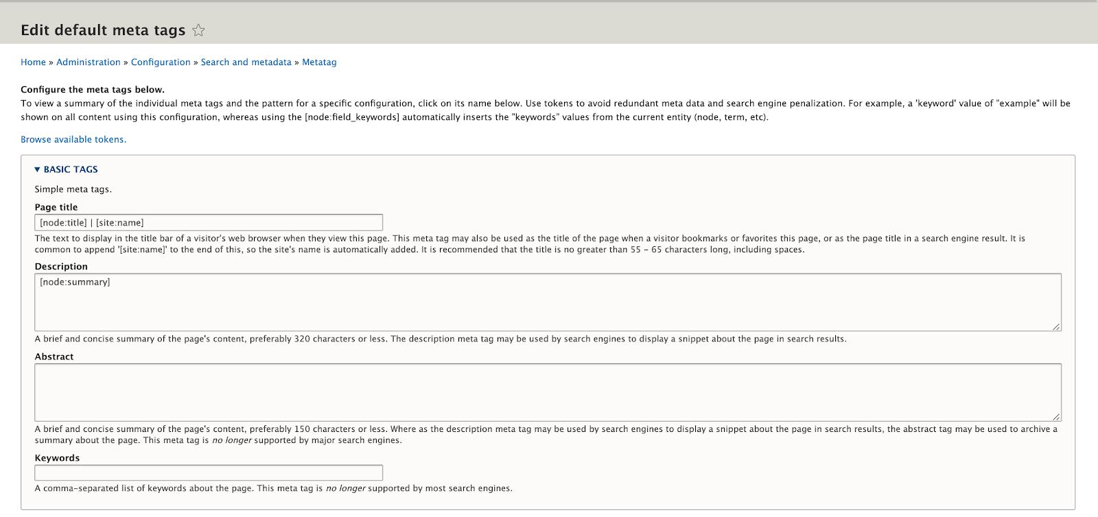 meta tag config module