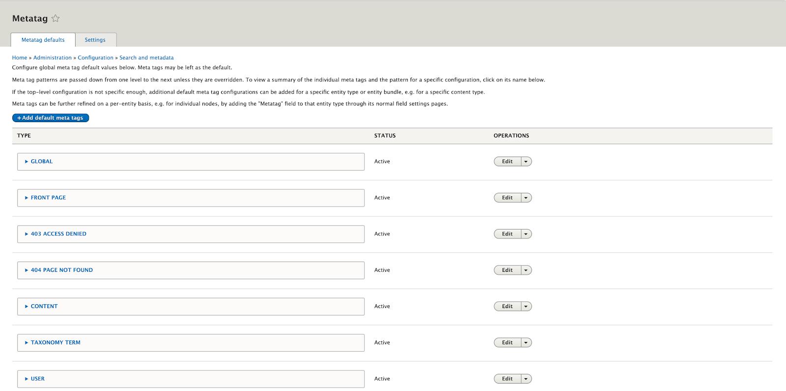 meta tag configuration