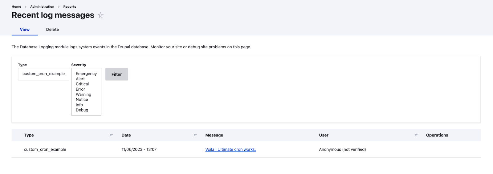 recent log message