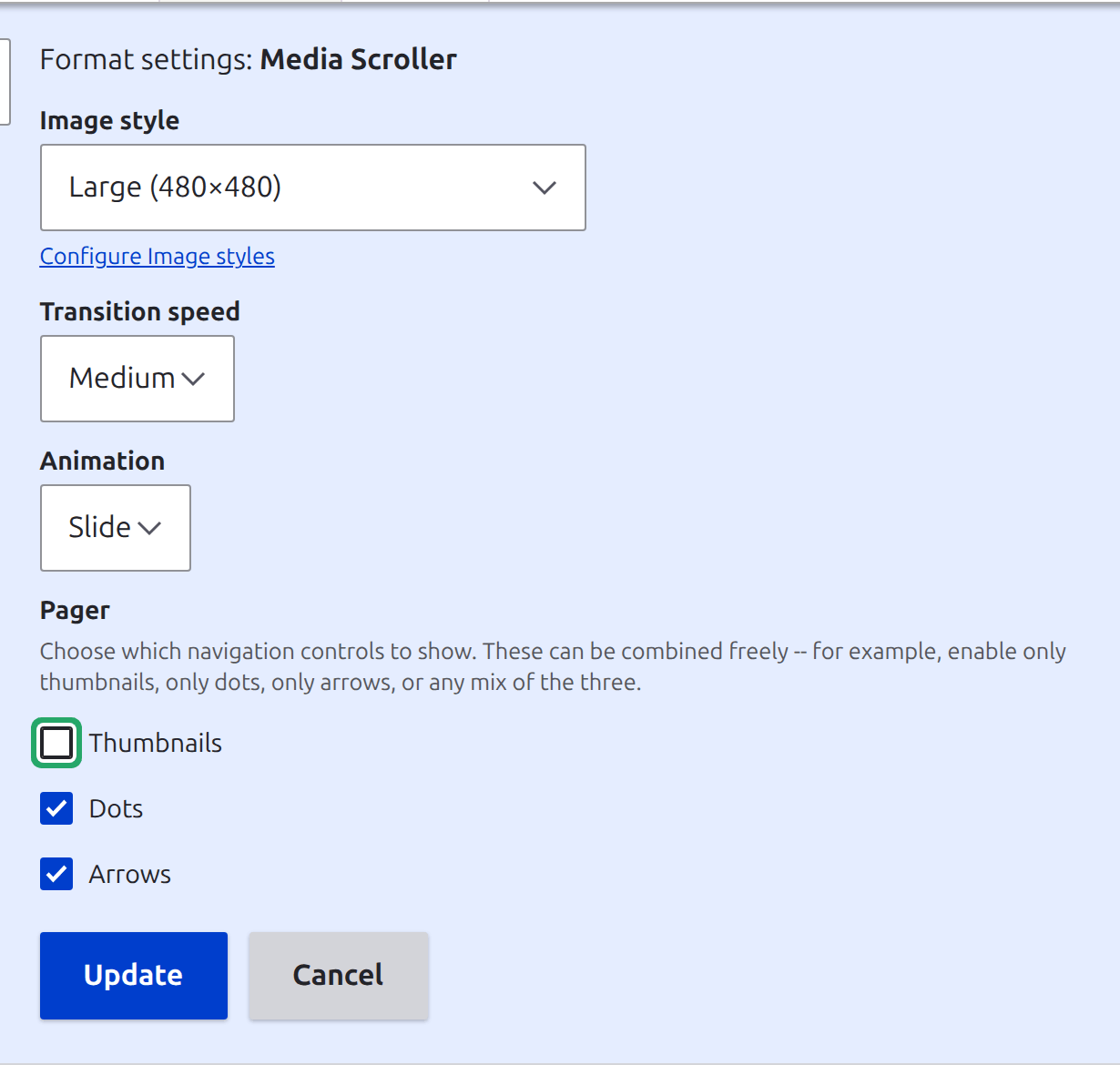 unchecking thumbnails