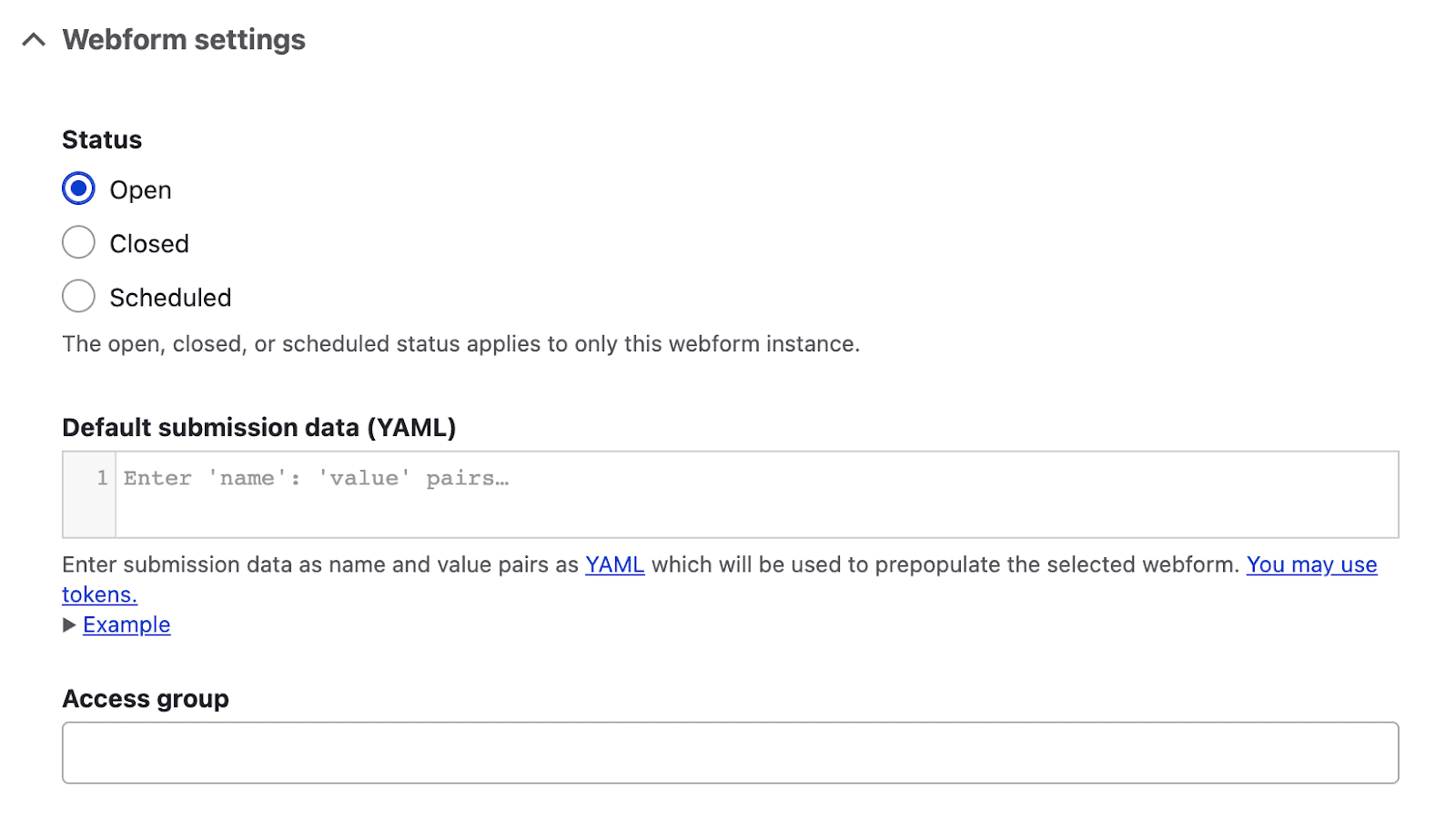 Webform settings