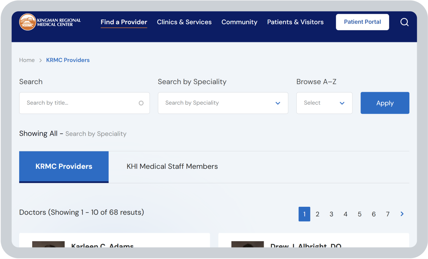 Full site redesign aligned to KRMC's care mission