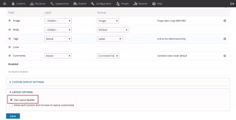 Layout builder module in drupal 8