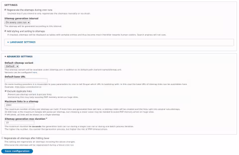 Simple XML Sitemap Module - Advanced Settings