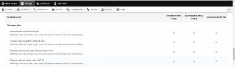 Drupal masquerade configuration