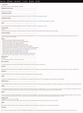 Drupal 9 Metatag - Advanced Settings