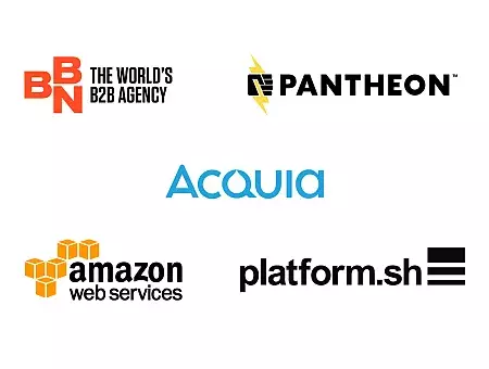 Partner logos - BBN, Acquia, Pantheon, Amazon webservices. Platform.sh