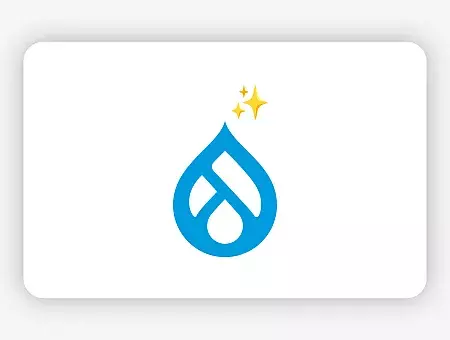 A vibrant blue Drupal logo with a sparkle effect on a clean white background, symbolizing freshness and innovation.