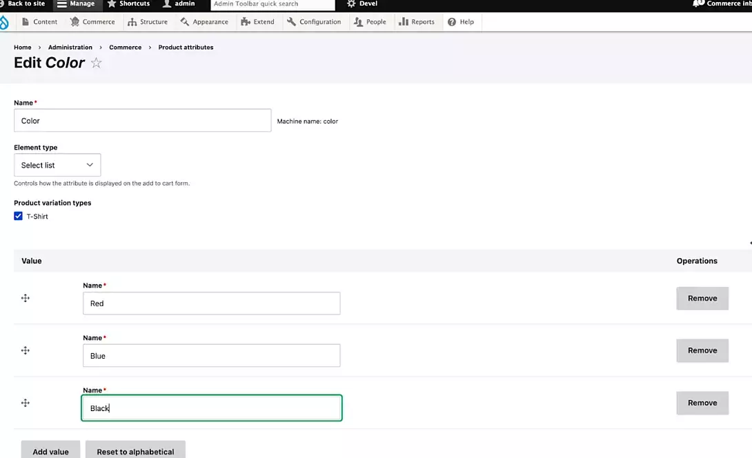color attribute edit