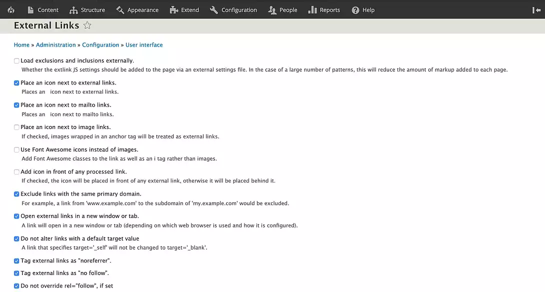 external links drupal security module configuration