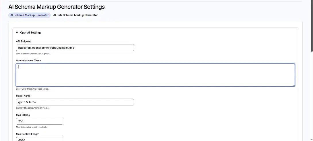 ai schema generator settings